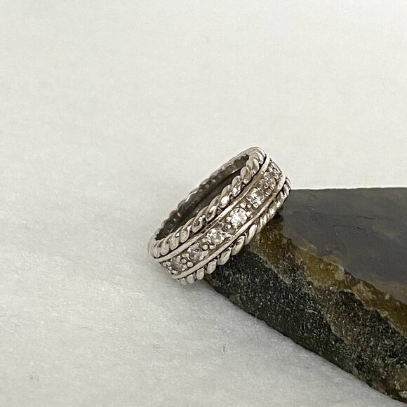 Sterling Silver 925 Chunky Inset Round Cubic Zirconia CZ Wide Band Ring Sz 5.75 - Picture 11 of 16
